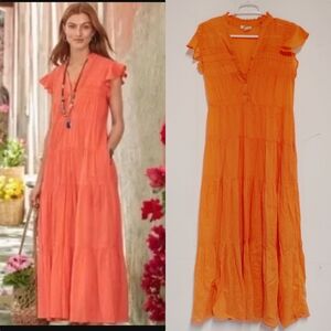 Sundance JUNE poplin Coral Orange Tiered Maxi Dress